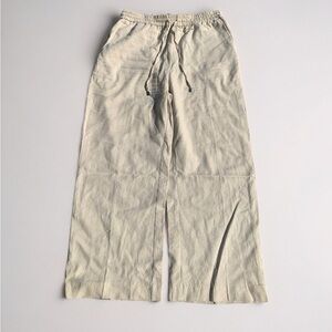 Zara Beige Linen Blend Wide Leg Drawstring Pants - Size Large